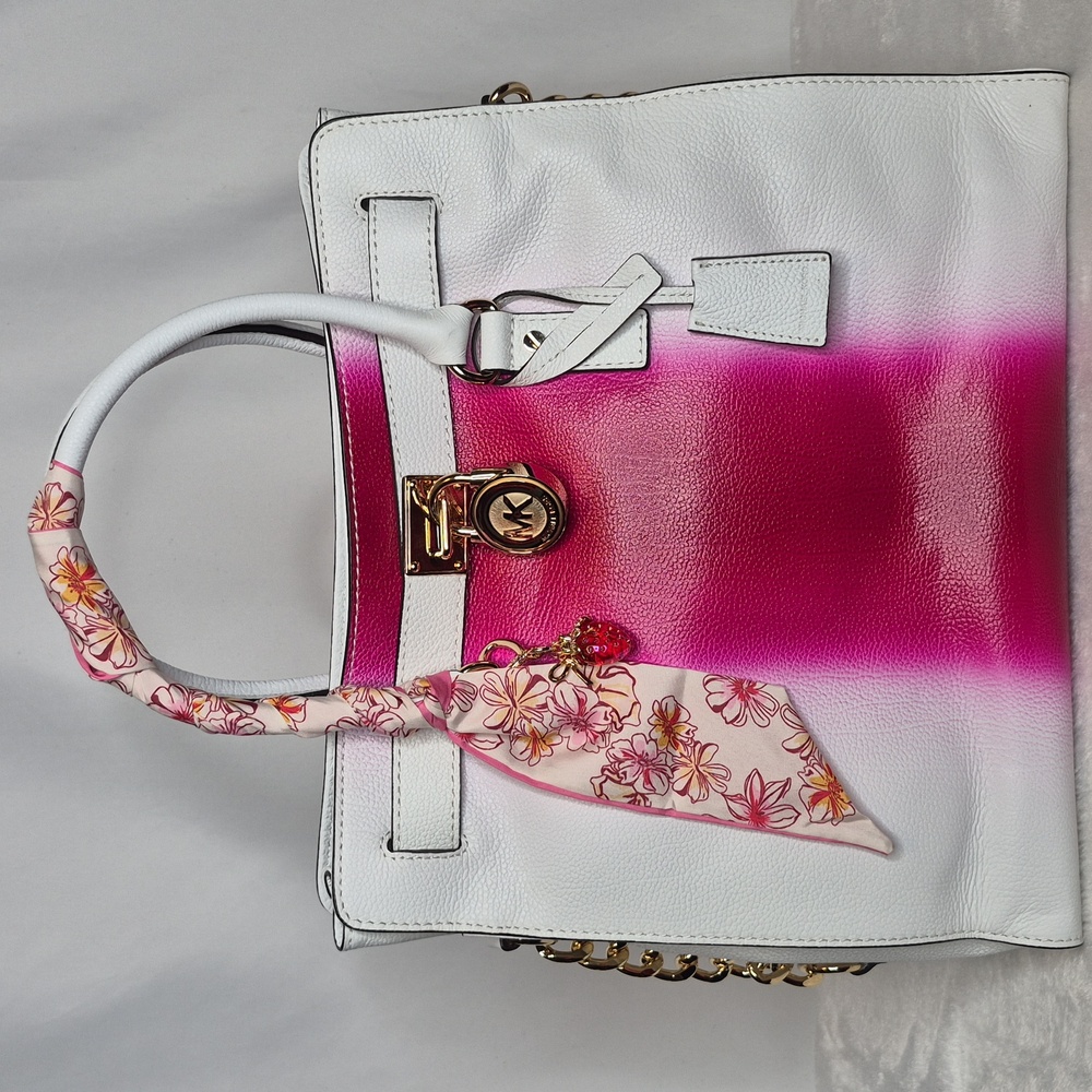 MICHAEL Michael Kors Hamilton Spray Pink and White Satchel Tote Bag - Picture 4 of 17